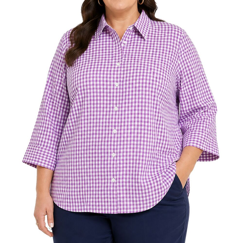Lauren Ralph Lauren Womens 3X Shirt Purple Gingham Check Cotton Button Down Top
